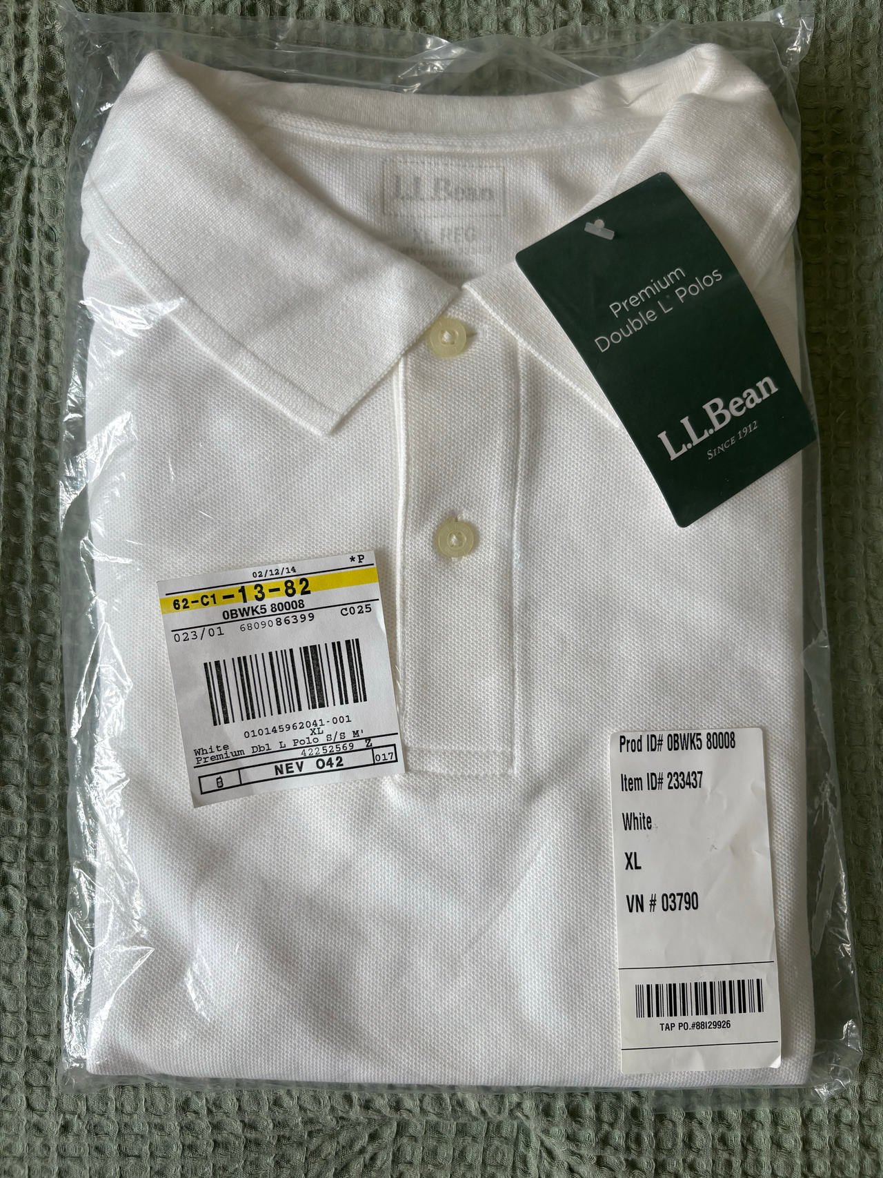 Men’s L.L.Bean Premium Double L Polo Shirt size XL White Color