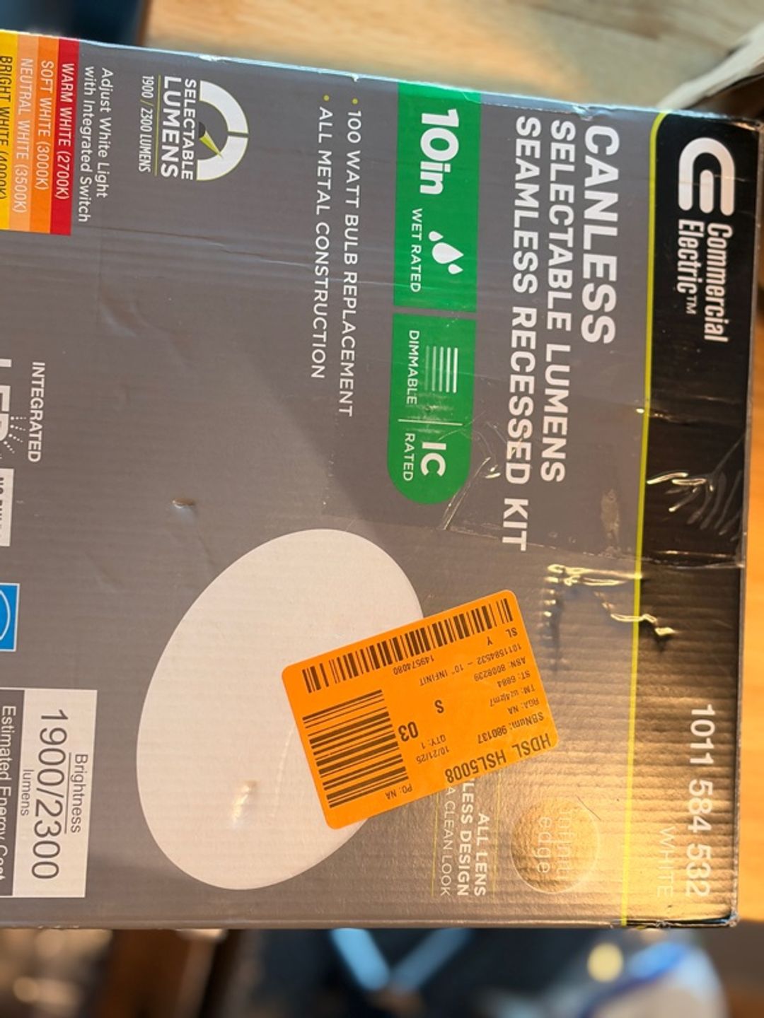 Commercial Electric 10in LED Canless Selectable Lumens Recessed Light 92269