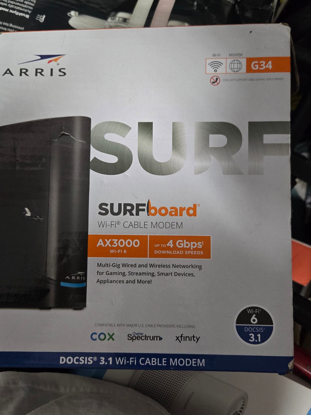 Arris SURFboard G34 DOCSIS 3.1 Wi-Fi 6 Cable Modem & AX3000 Router