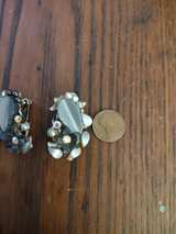 Vintage Grey Cat's Eye Floral Clip-On Earrings - Image 3