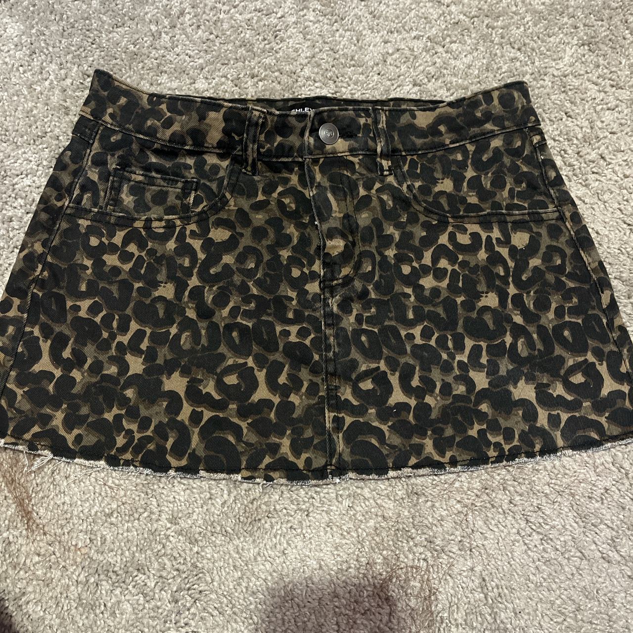 Leopard Print Denim Mini Skirt
