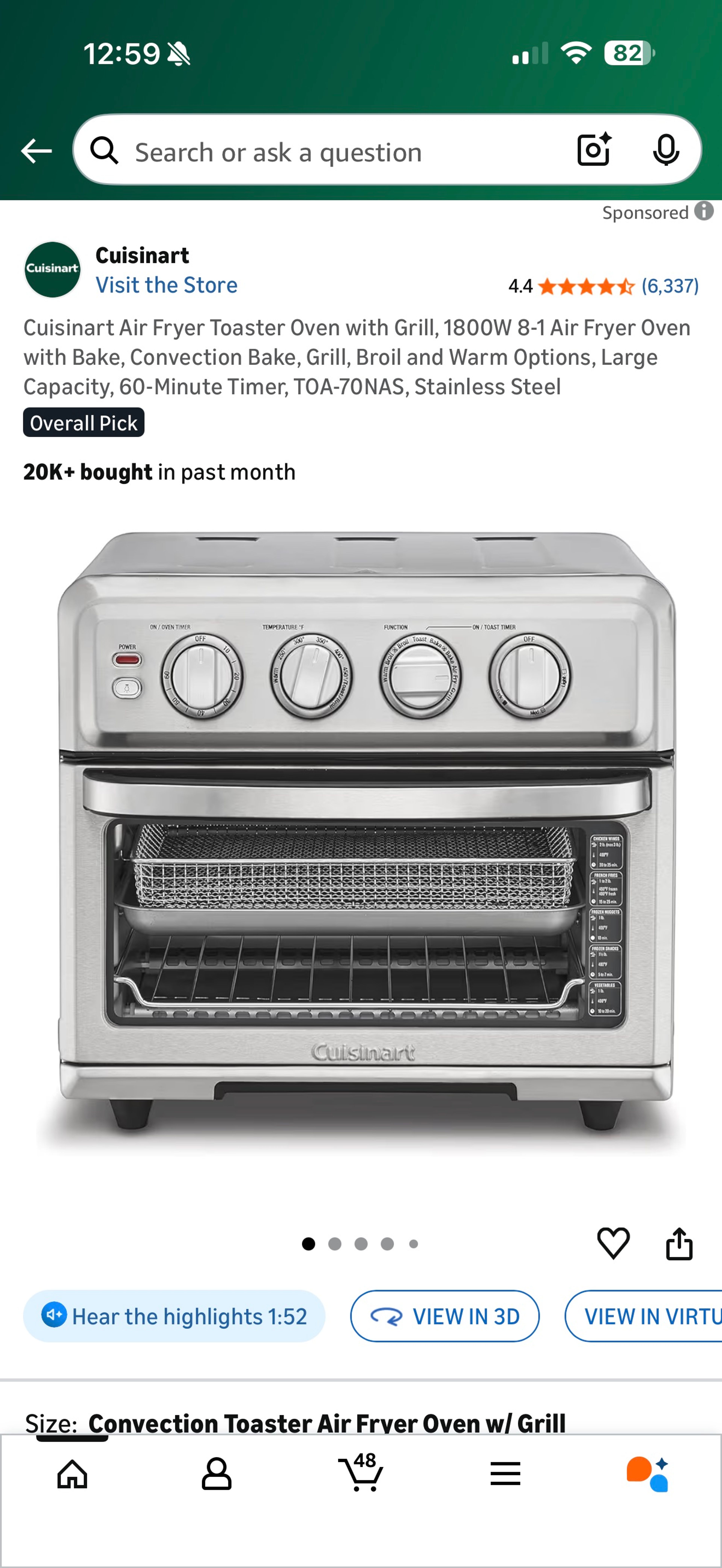 Cuisinart Air Fryer Toaster Oven TOA-70NAS Stainless Steel - Image 3