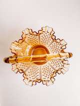 Fenton Amber Hobnail Glass Basket with Bamboo Handle - Image 2