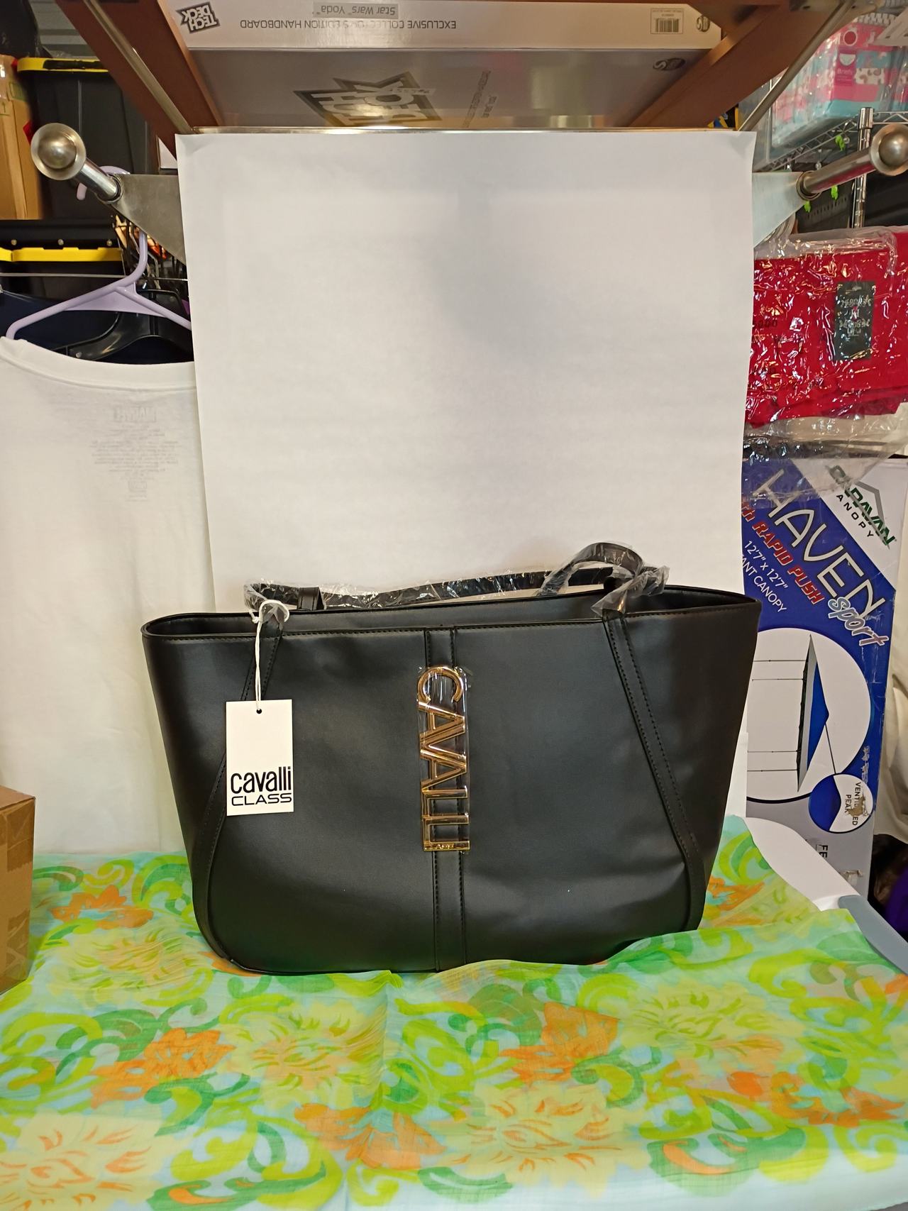 Cavalli Class Black Tote Bag with Gold Logo