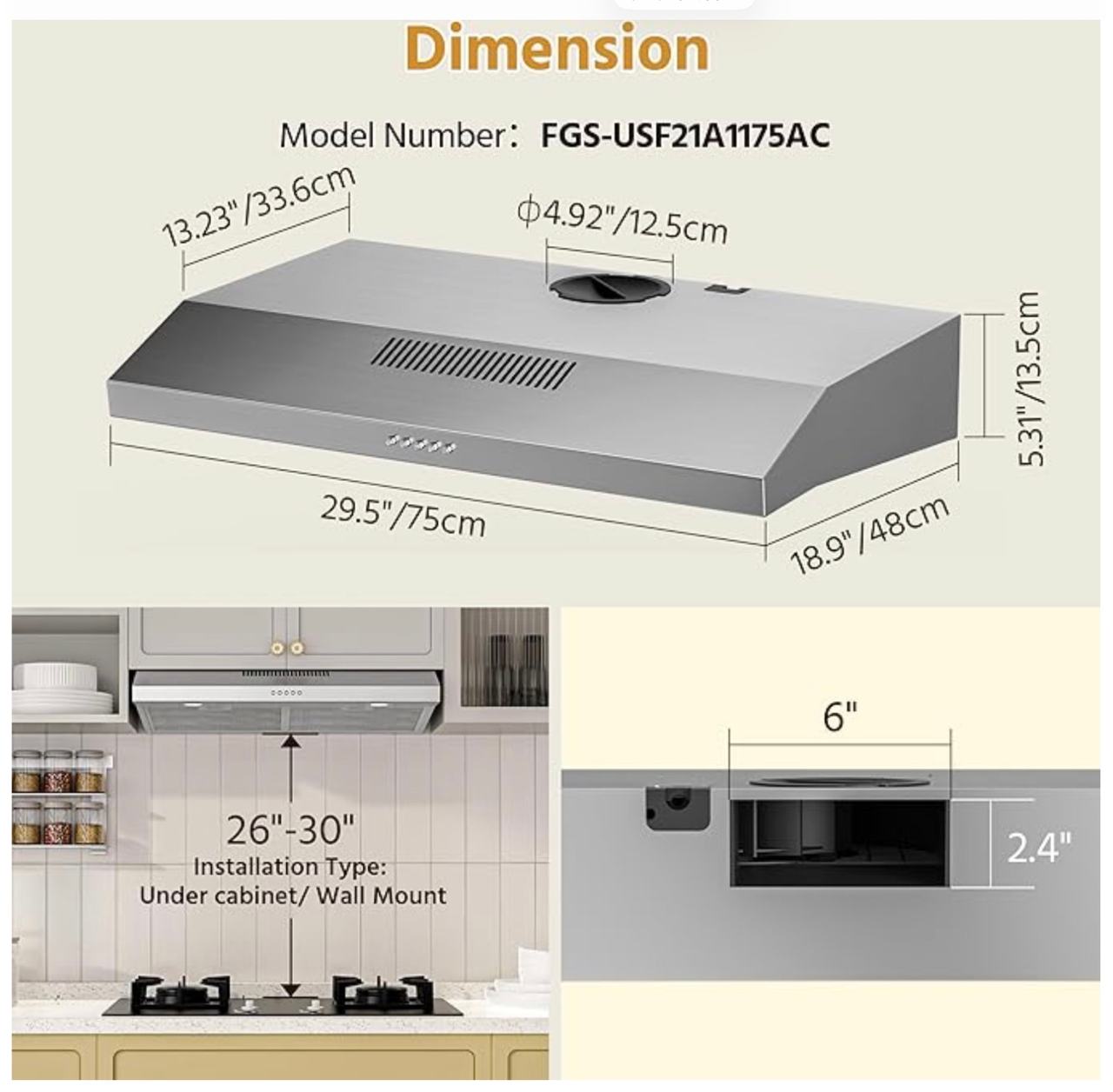 FUEGOS 30-inch Under Cabinet Range Hood - Brand New in Box