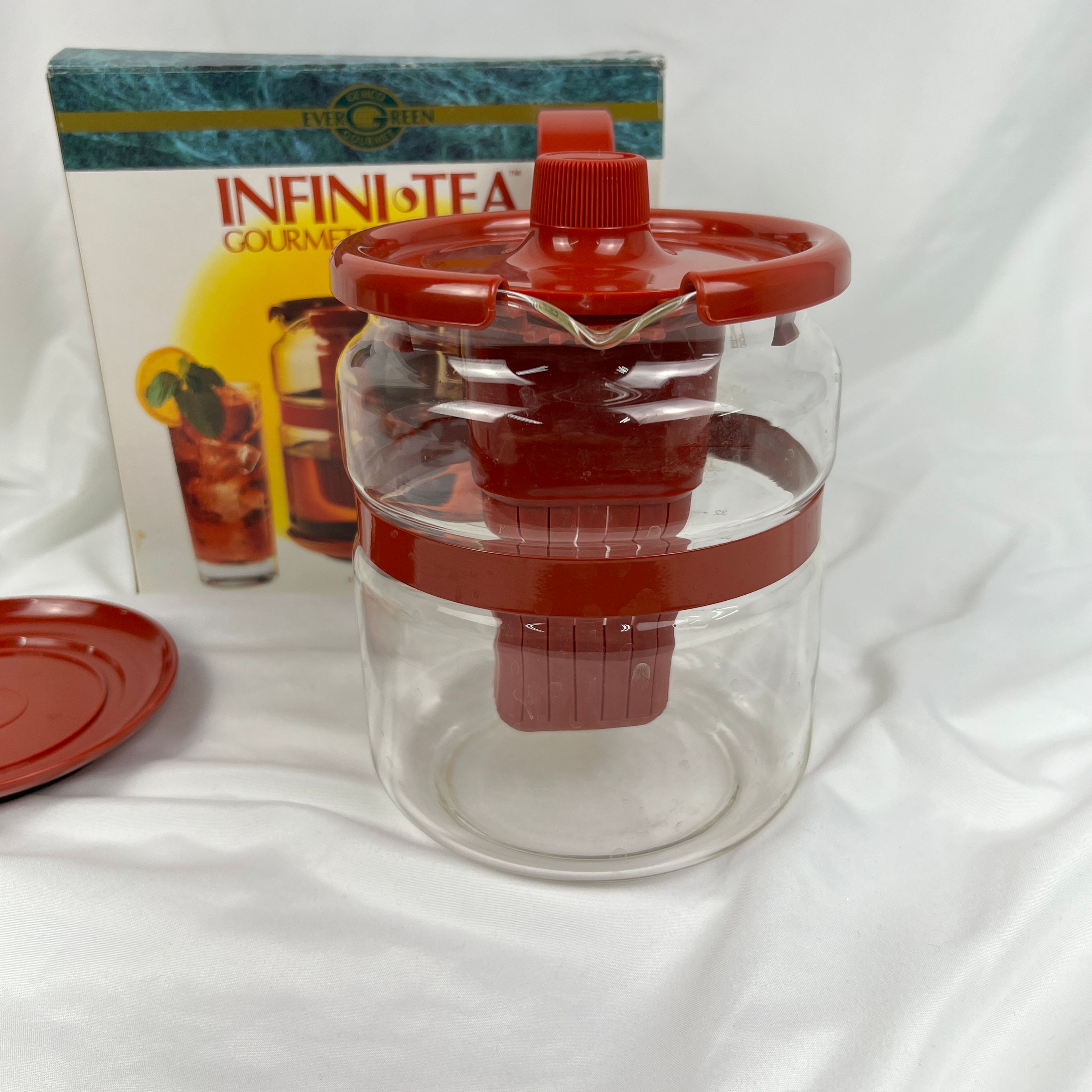 Vintage InfiniTea Gourmet Tea Brewer Evergreen Glass Pitcher Hot or Iced Red - Image 9