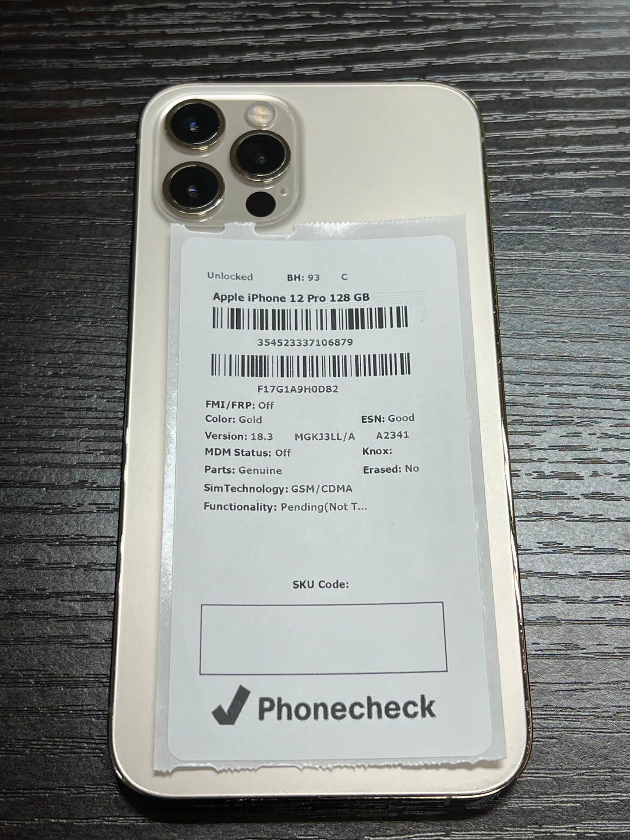 Apple iPhone 12 Pro 128GB Gold unlocked  93% battery health