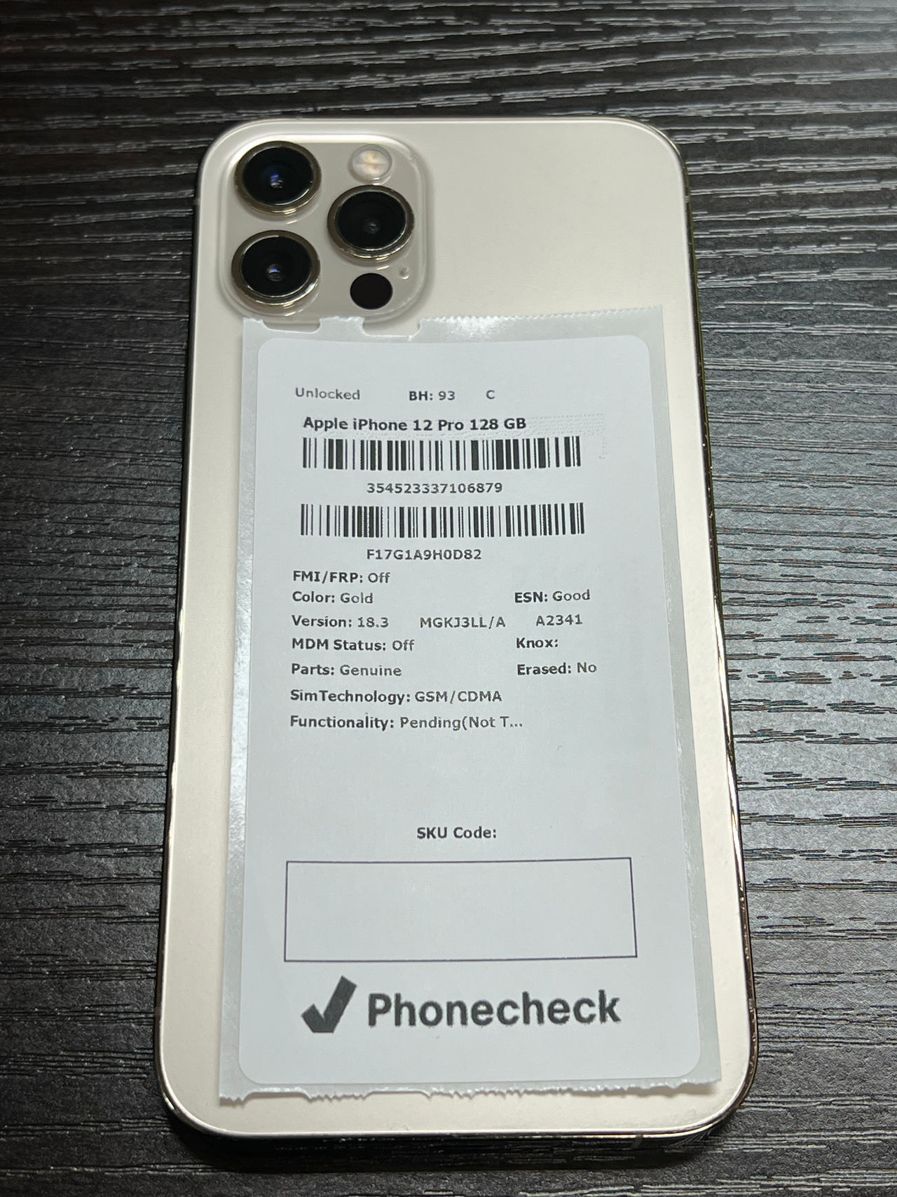 Apple iPhone 12 Pro 128GB Gold unlocked  93% battery health