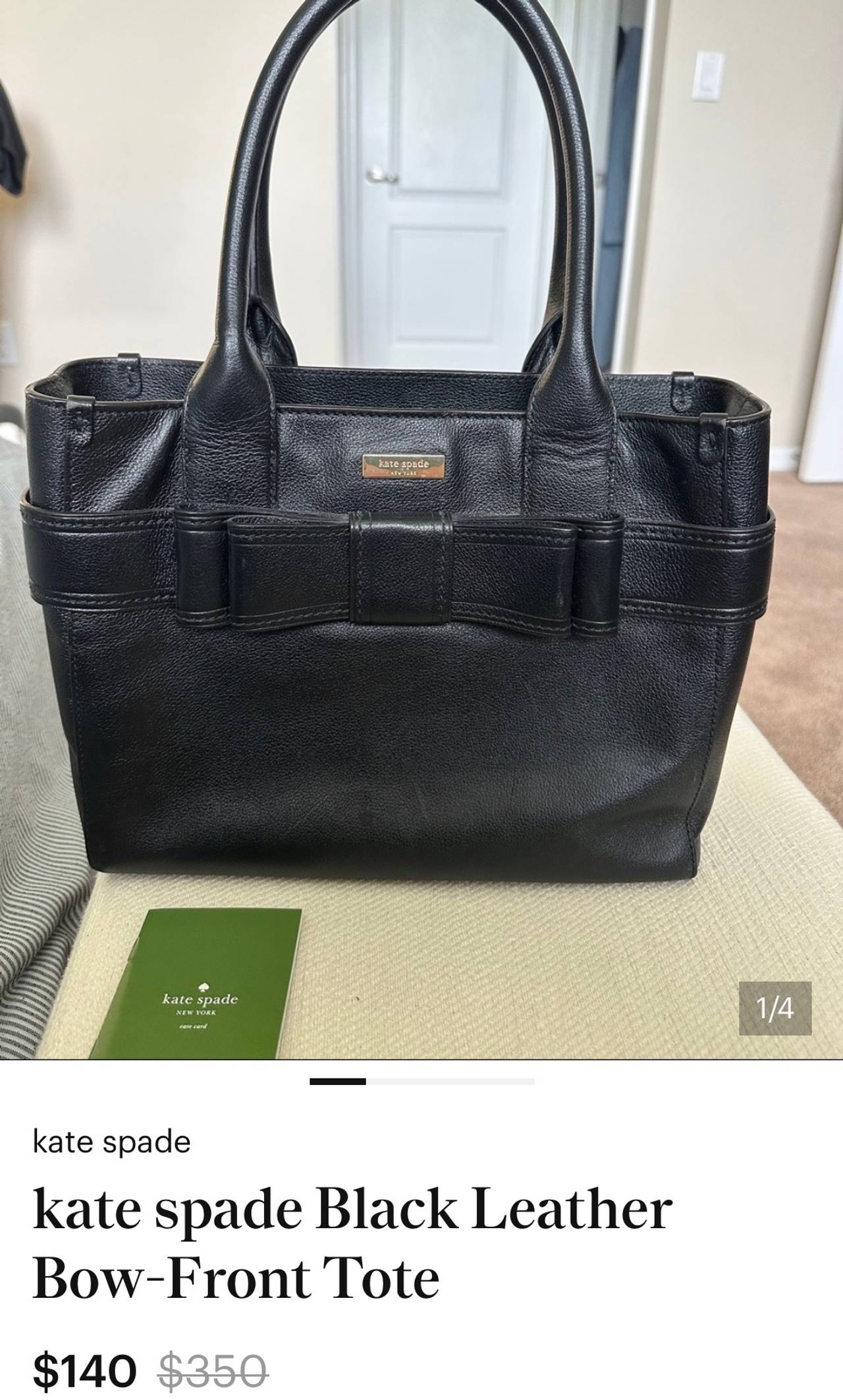 Kate Spade Black Leather Bow-Front Tote