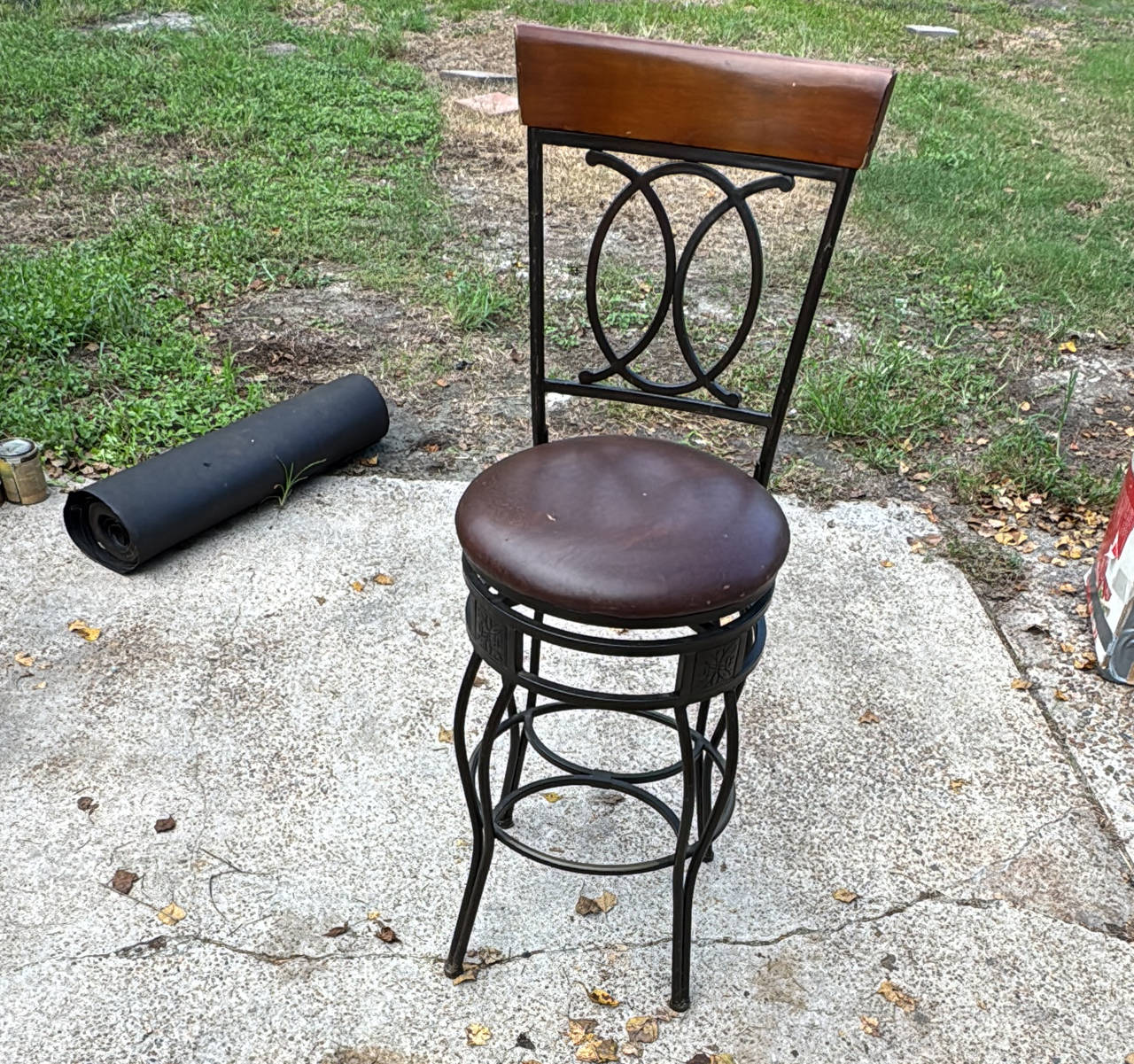 Swivel Metal Bar Stool with Wood Accents