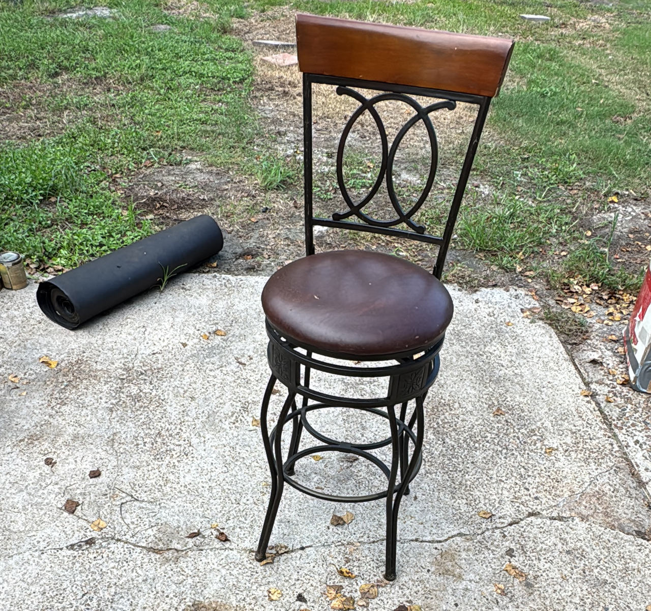 Swivel Metal Bar Stool with Wood Accents