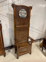 Antique Oak Hall Tree with Bench and Mirror - Image 1