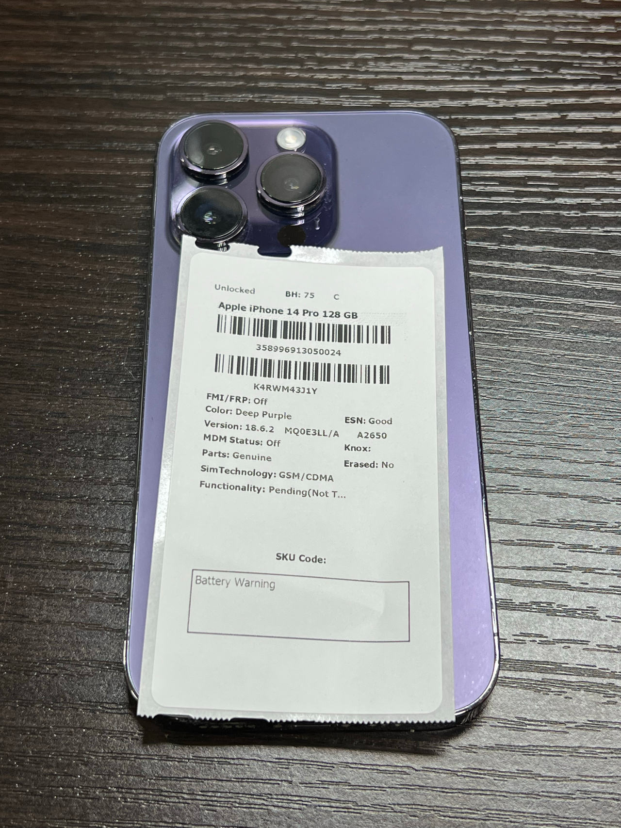Apple iPhone 14 Pro 128GB Deep Purple Unlocked