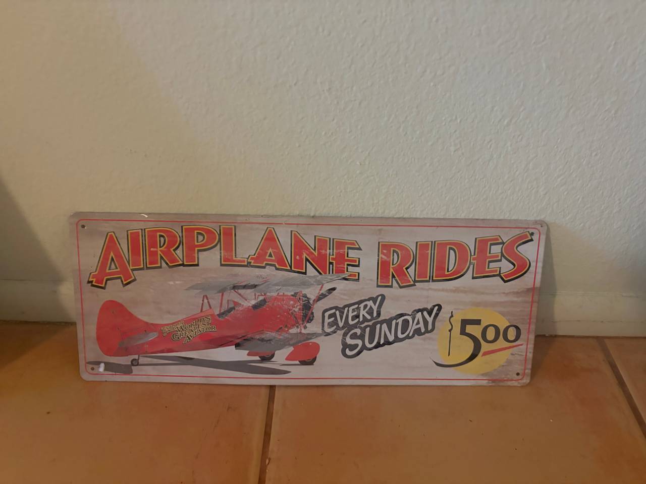 Airplane Rides Every Sunday Vintage Metal Tin Sign