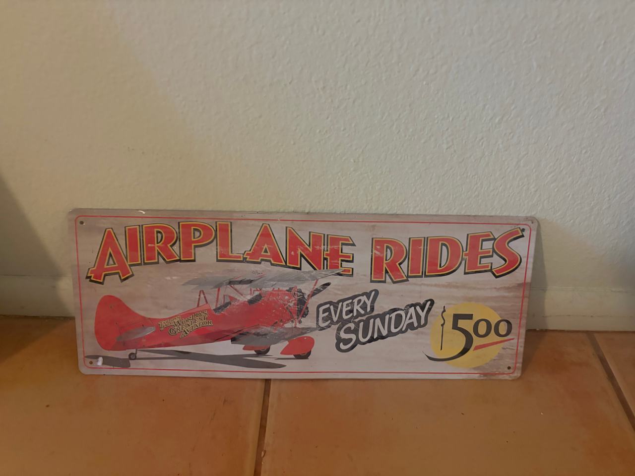 Airplane Rides Every Sunday Vintage Metal Tin Sign
