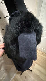 Twinkle Black Wool dress with Open rabbit fur Vest - Image 3