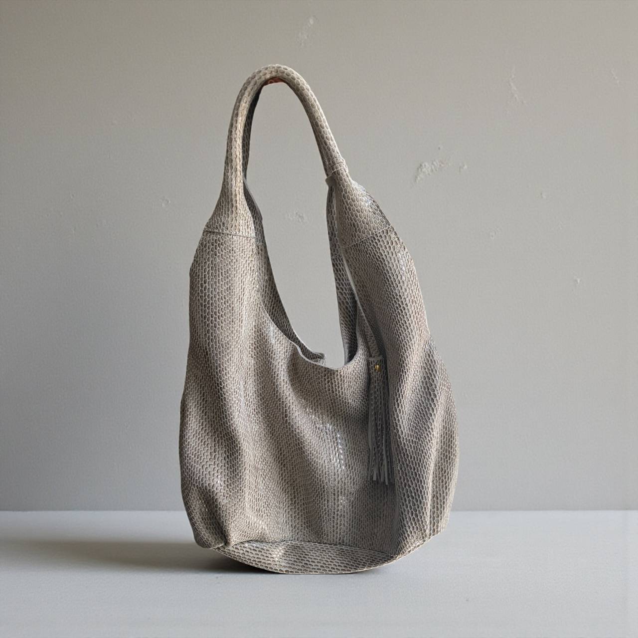 Maxine Couture Snakeskin Embossed Leather Hobo Bag