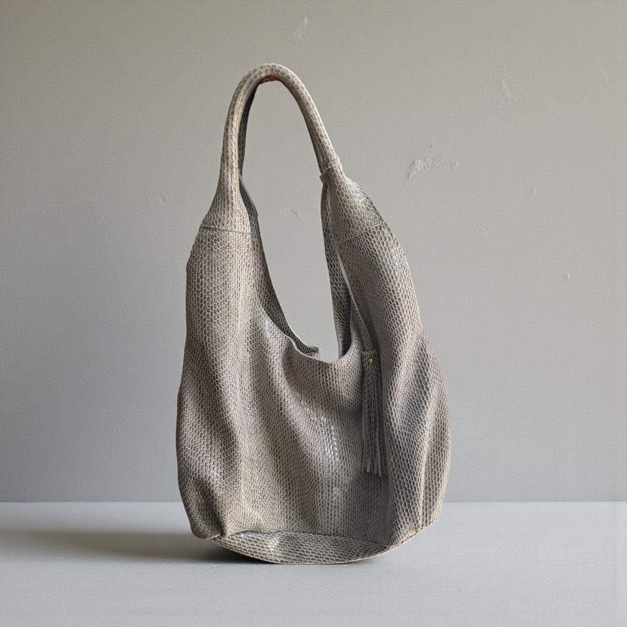 Maxine Couture Snakeskin Embossed Leather Hobo Bag