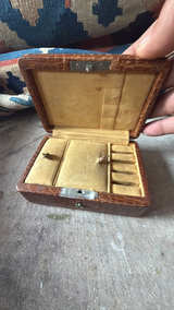 Antique Crocodile Skin Leather Jewelry Box with Brass Hardware - Image 2