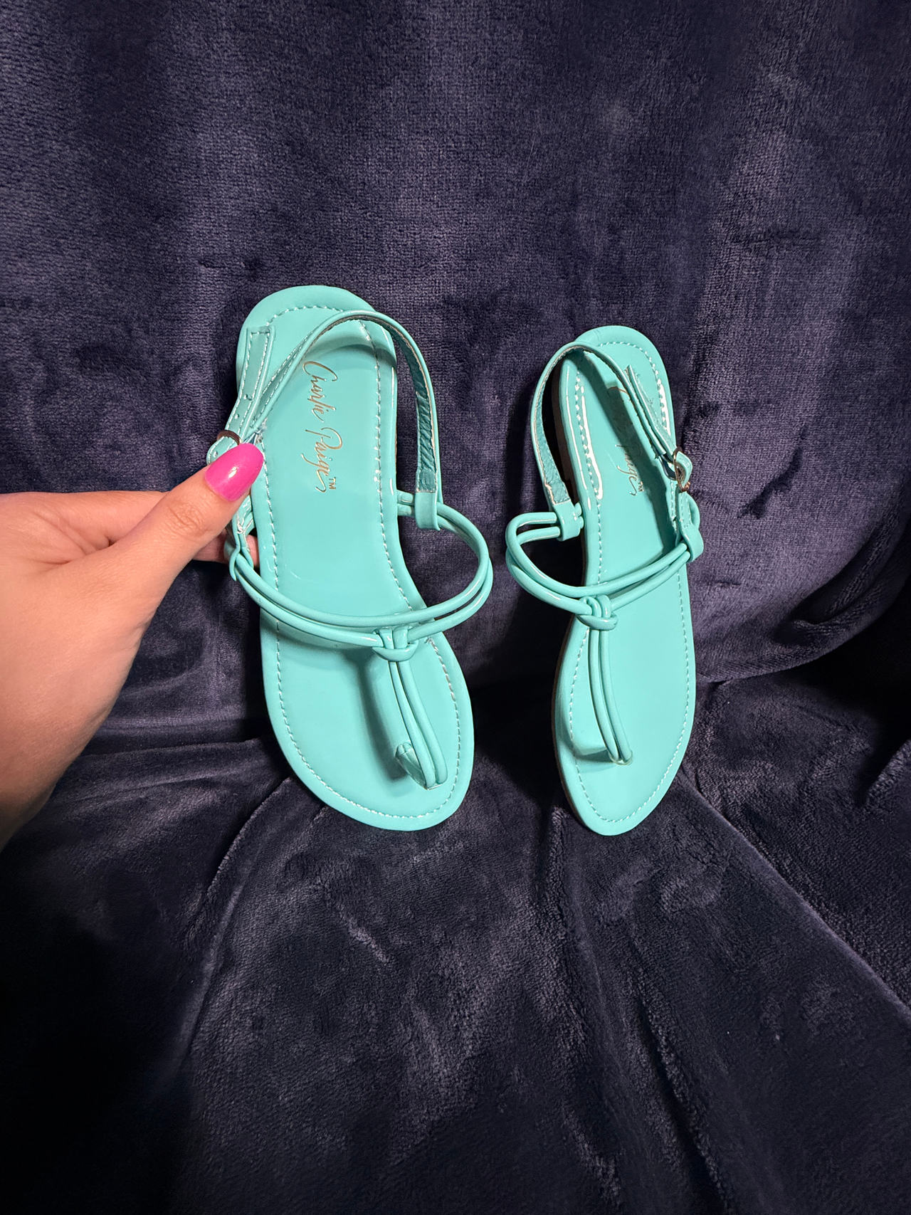Charlie Paige Teal/Green Strappy Thong Sandals