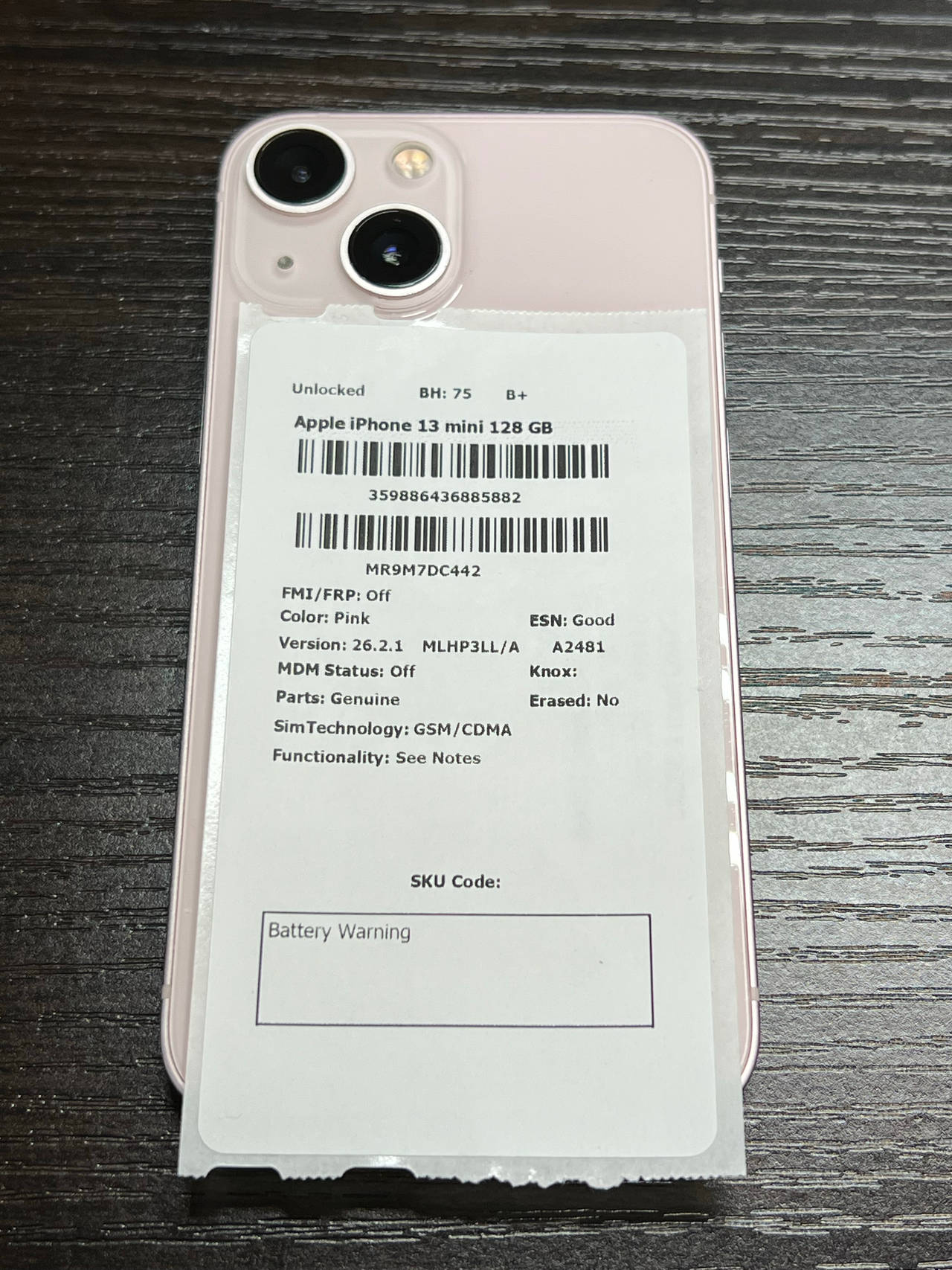 Apple iPhone 13 mini 128 GB Pink unlocked 75% battery health