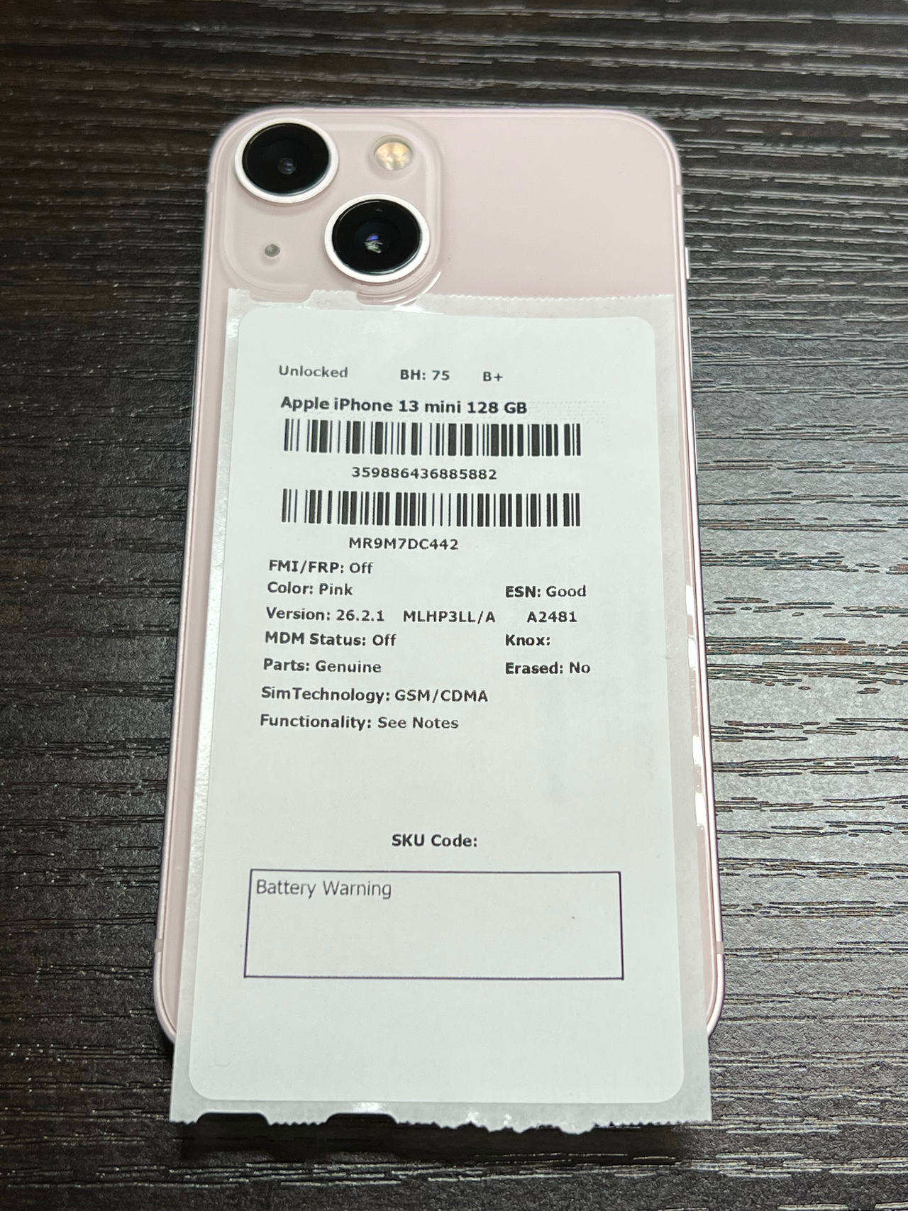 Apple iPhone 13 mini 128 GB Pink unlocked 75% battery health