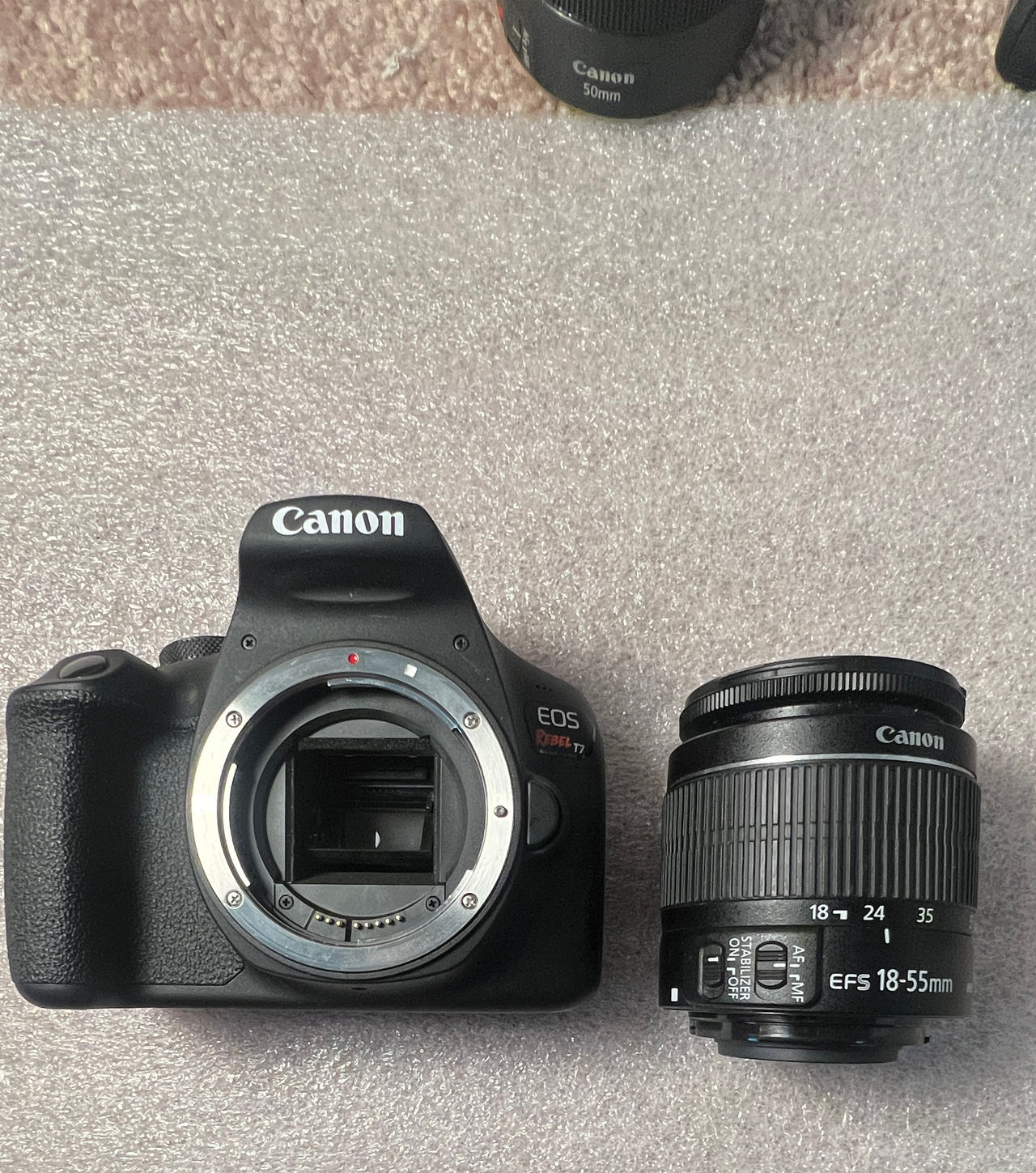 Canon EOS Rebel T7 with EF-S 18-55mm f/3.5-5.6 IS II Lens low usage no charger