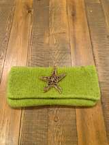 Sarah Oliver Handmade Green Felt Clutch Purse Starfish Jewel Pendant on Bag - Image 1