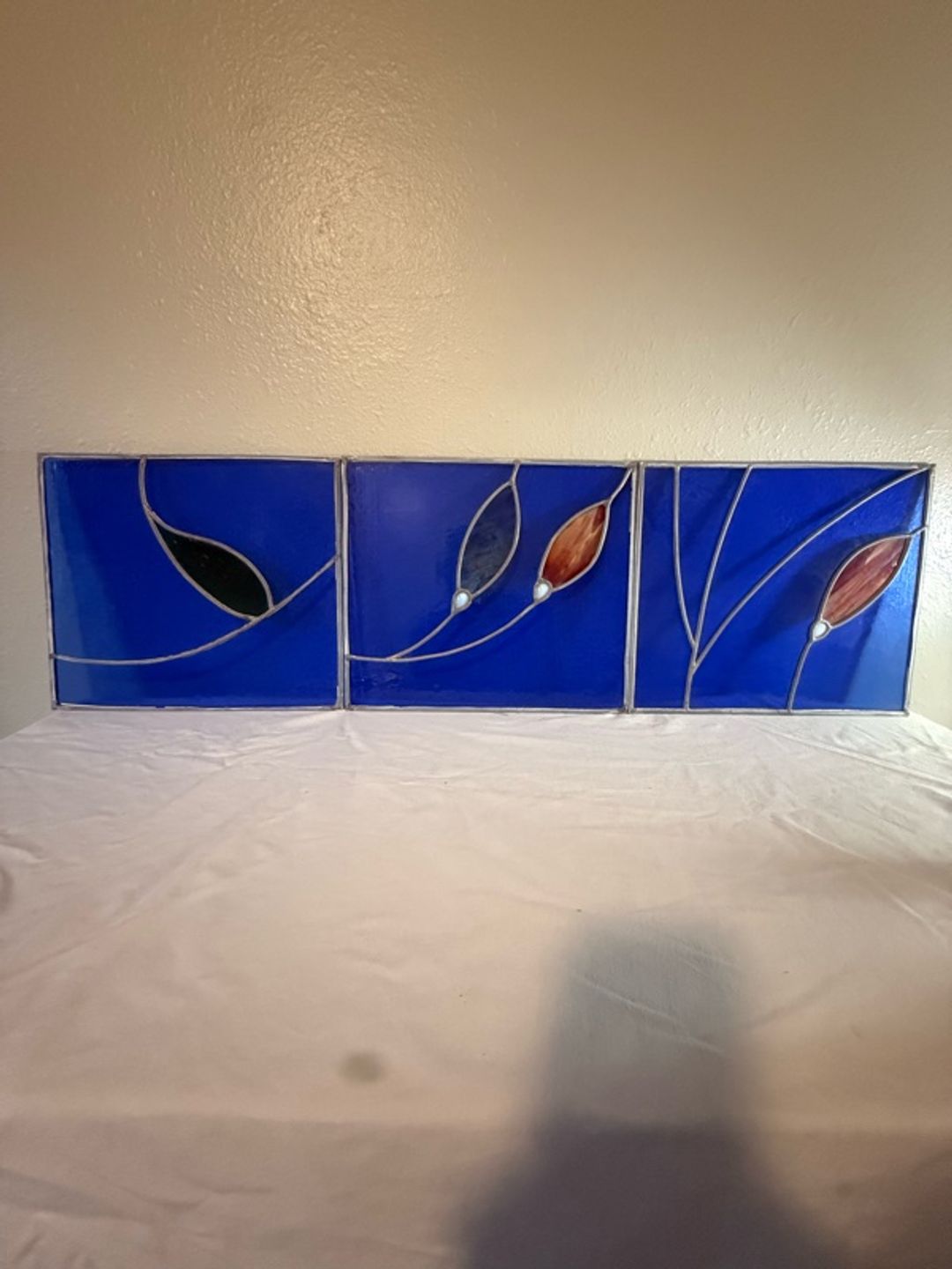 Vintage Multicolored Stained Glass Panel with Flowers