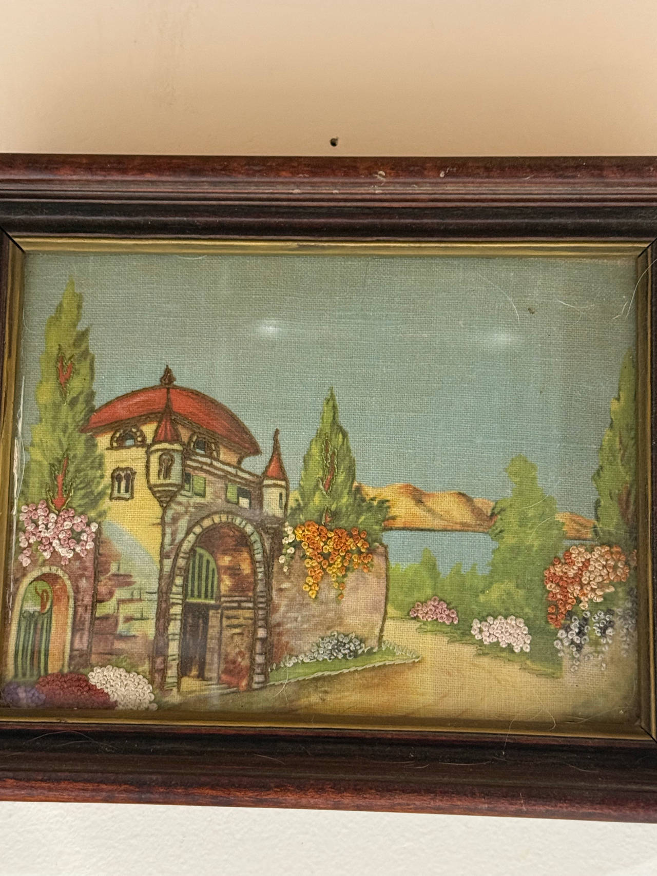 Vintage Framed Mediterranean Embroidery Art