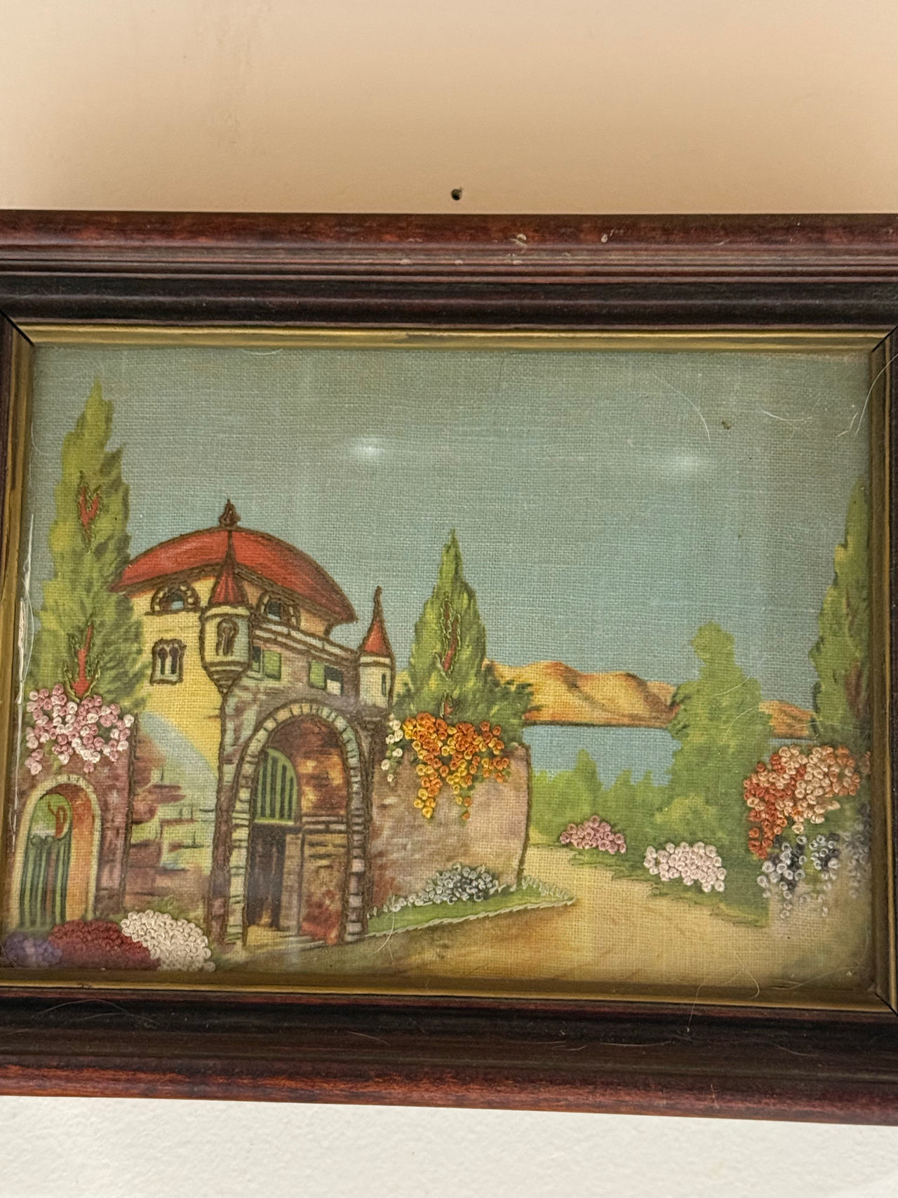 Vintage Framed Mediterranean Embroidery Art