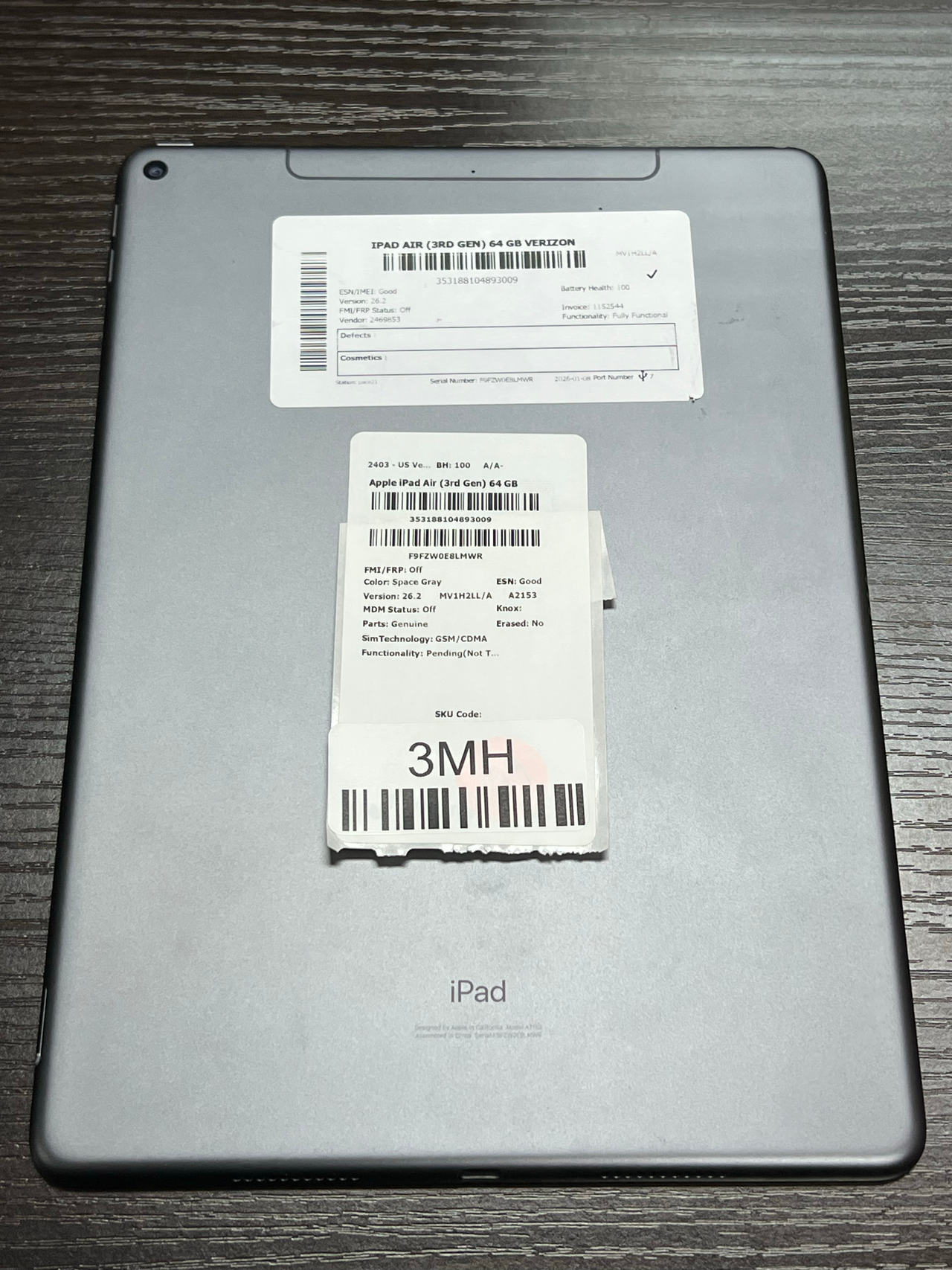 Apple iPad Air 3rd Generation 64GB Wi-Fi + Cellular Verizon 100% battery health