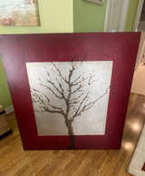 Textured Tree Canvas Wall Art Red and Silver - Image 1