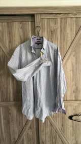 Tommy Hilfiger 80's 2-ply Fabric Striped Button Down Shirt Sz Large blue purple - Image 2