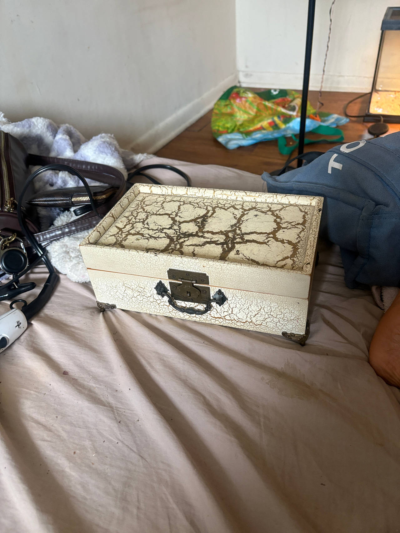 Vintage Crackle Finish Jewelry Box