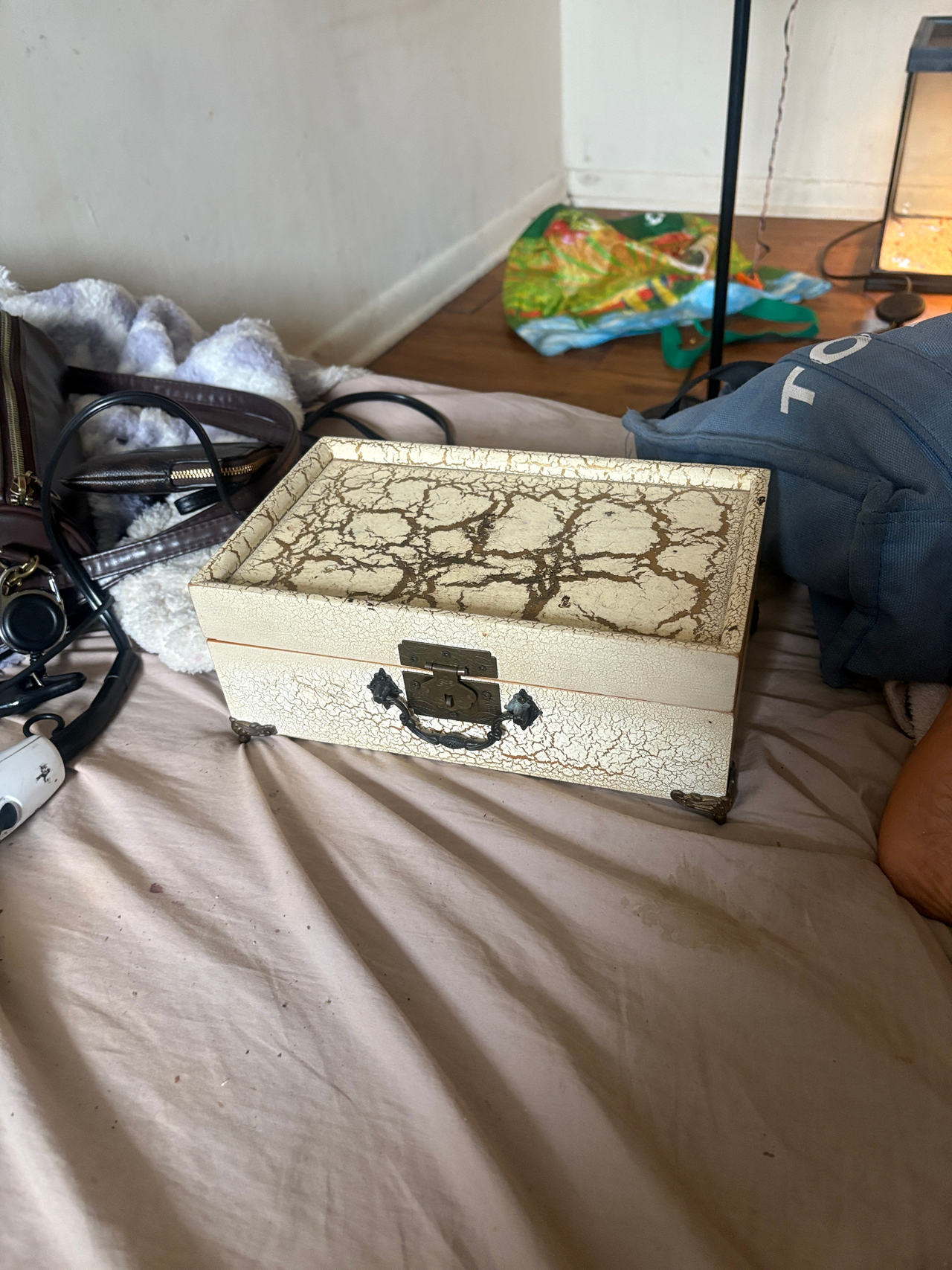 Vintage Crackle Finish Jewelry Box