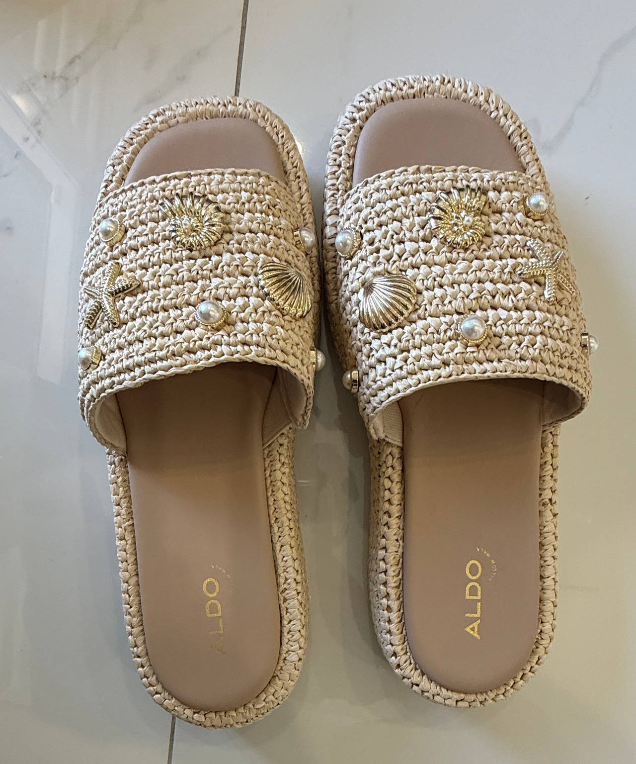 ALDO Seashell Embellished Raffia Slides
