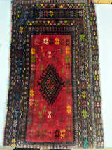 Vintage Handmade Afghan Tribal Runner Rug 17x35 – Geometric Wool Design - Image 1