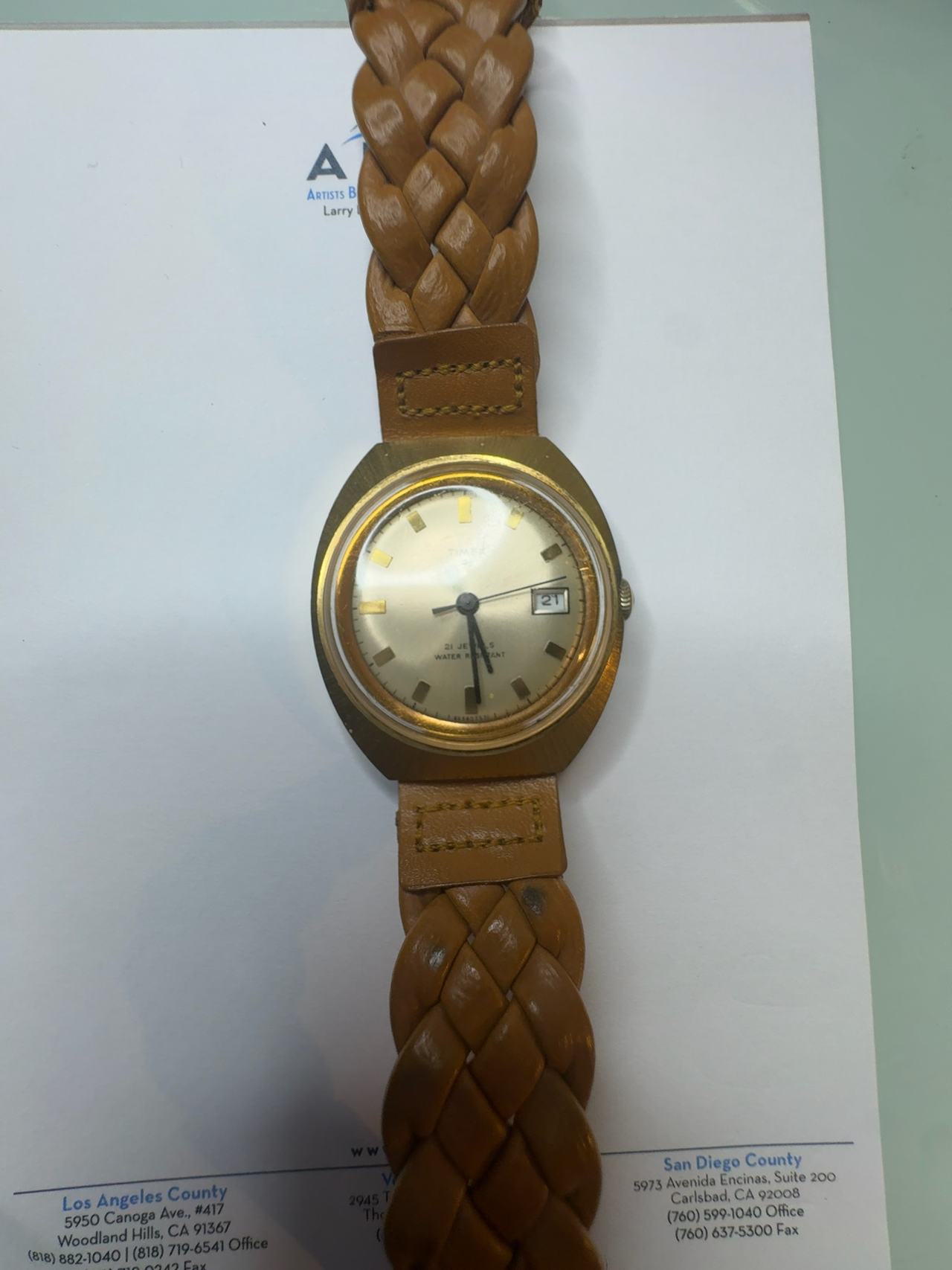 Timex 21 Gold Tone Mechanical Date Watch