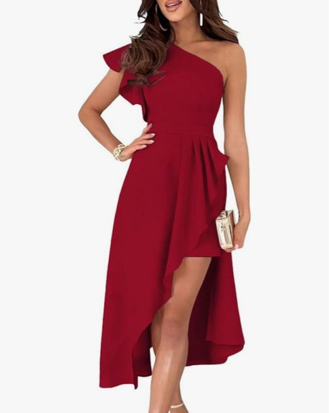 DOKOTOO Womens One Shoulder Sleeveless Ruffle Empire Waist Asymmetrical High-Low