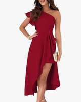 DOKOTOO Womens One Shoulder Sleeveless Ruffle Empire Waist Asymmetrical High-Low - Image 1