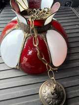 Vintage Red and White Slag Glass Flower Petal Swag Lamp - Image 2