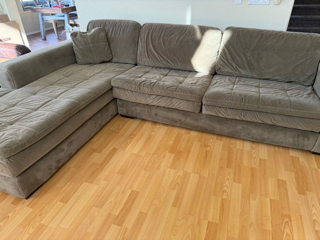 6-Piece Sectional Sofa with Ottoman – Grayish/ Green Fabric