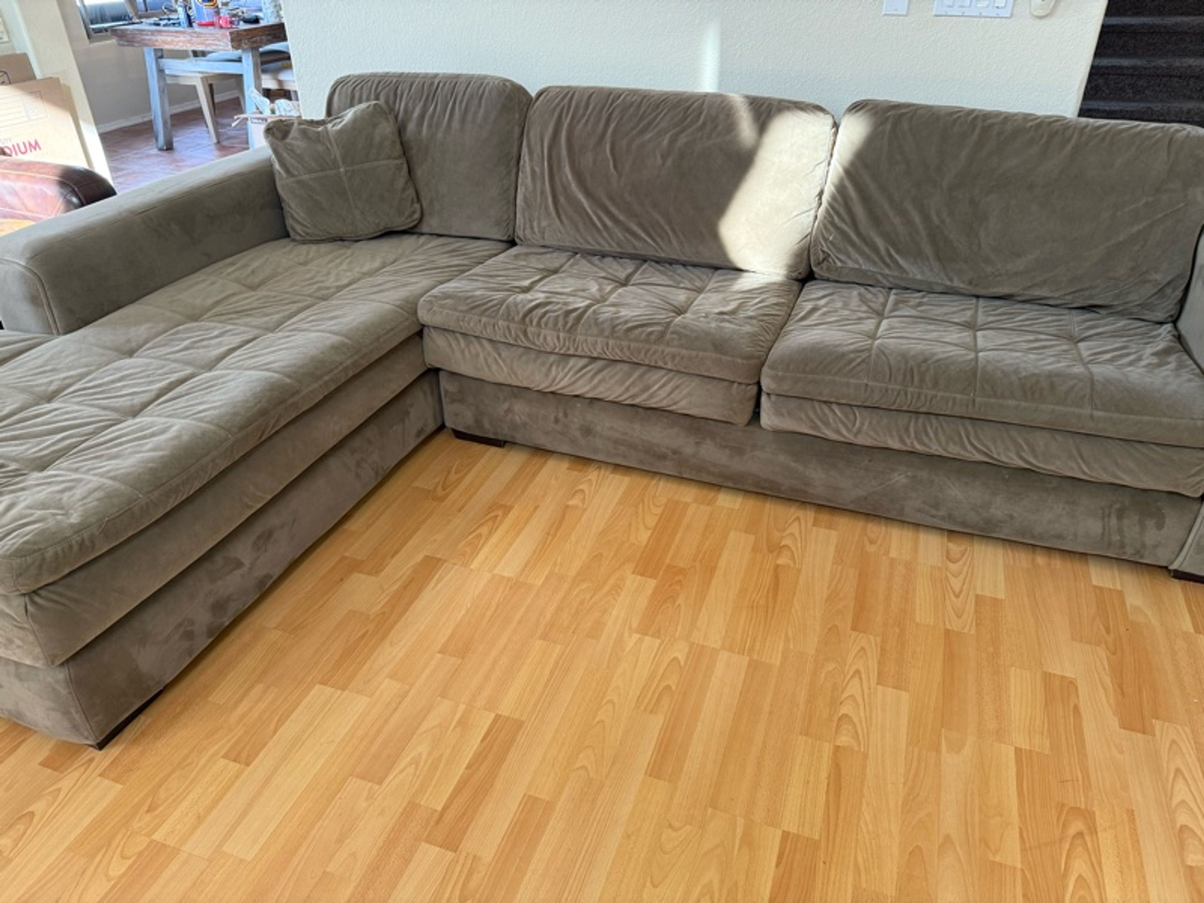 6-Piece Sectional Sofa with Ottoman – Grayish/ Green Fabric