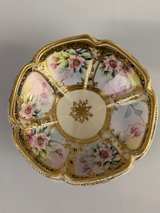 A hand-painted Nippon porcelain footed bowl with floral motifs and gold trim. - Image 4
