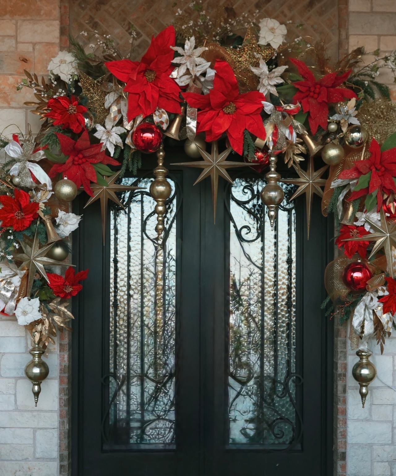 Christmas Poinsettia and Star Door Garland Swag