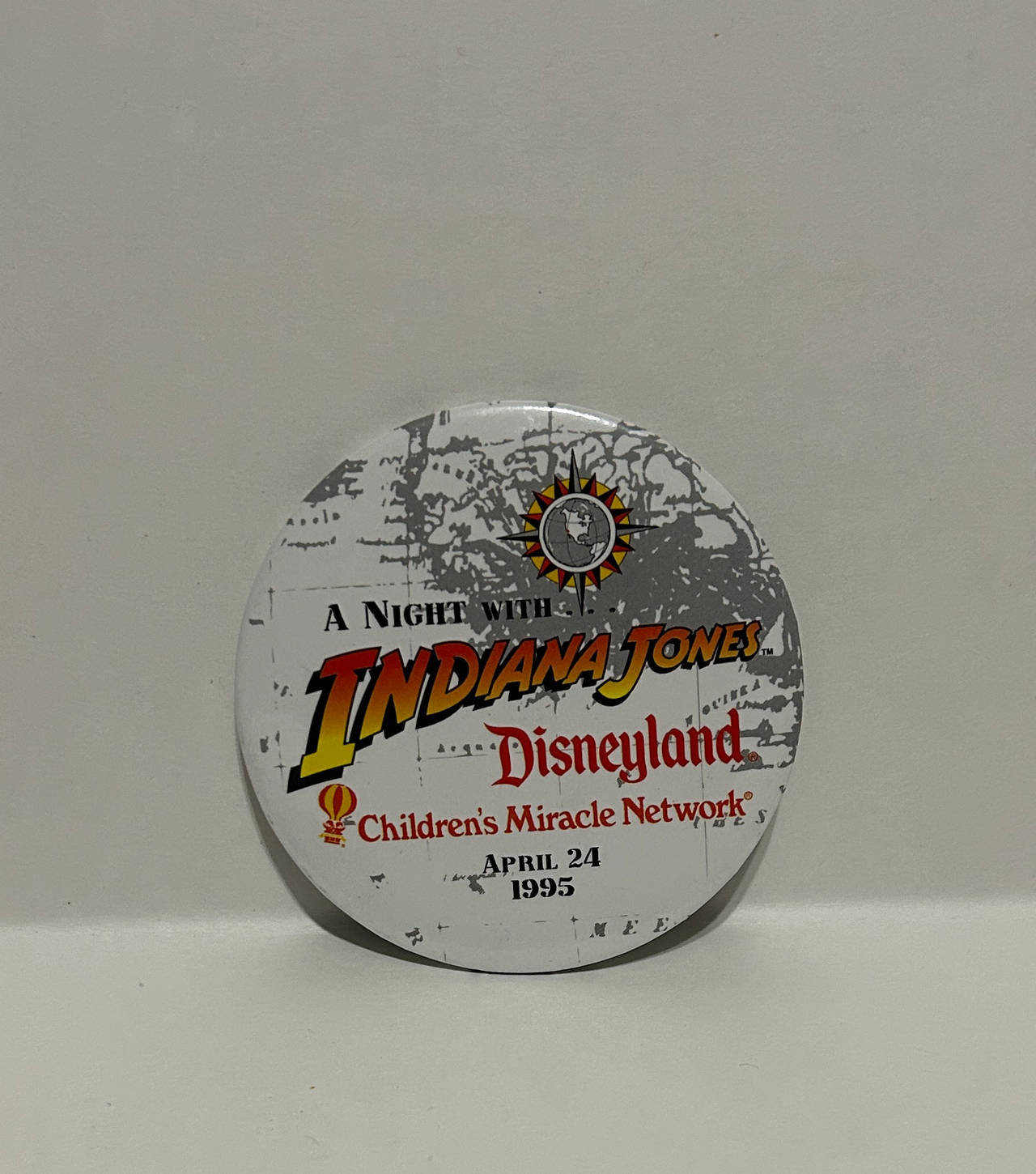 Disneyland A Night With Indiana Jones Children's Miracle Network Pinback Button 1995