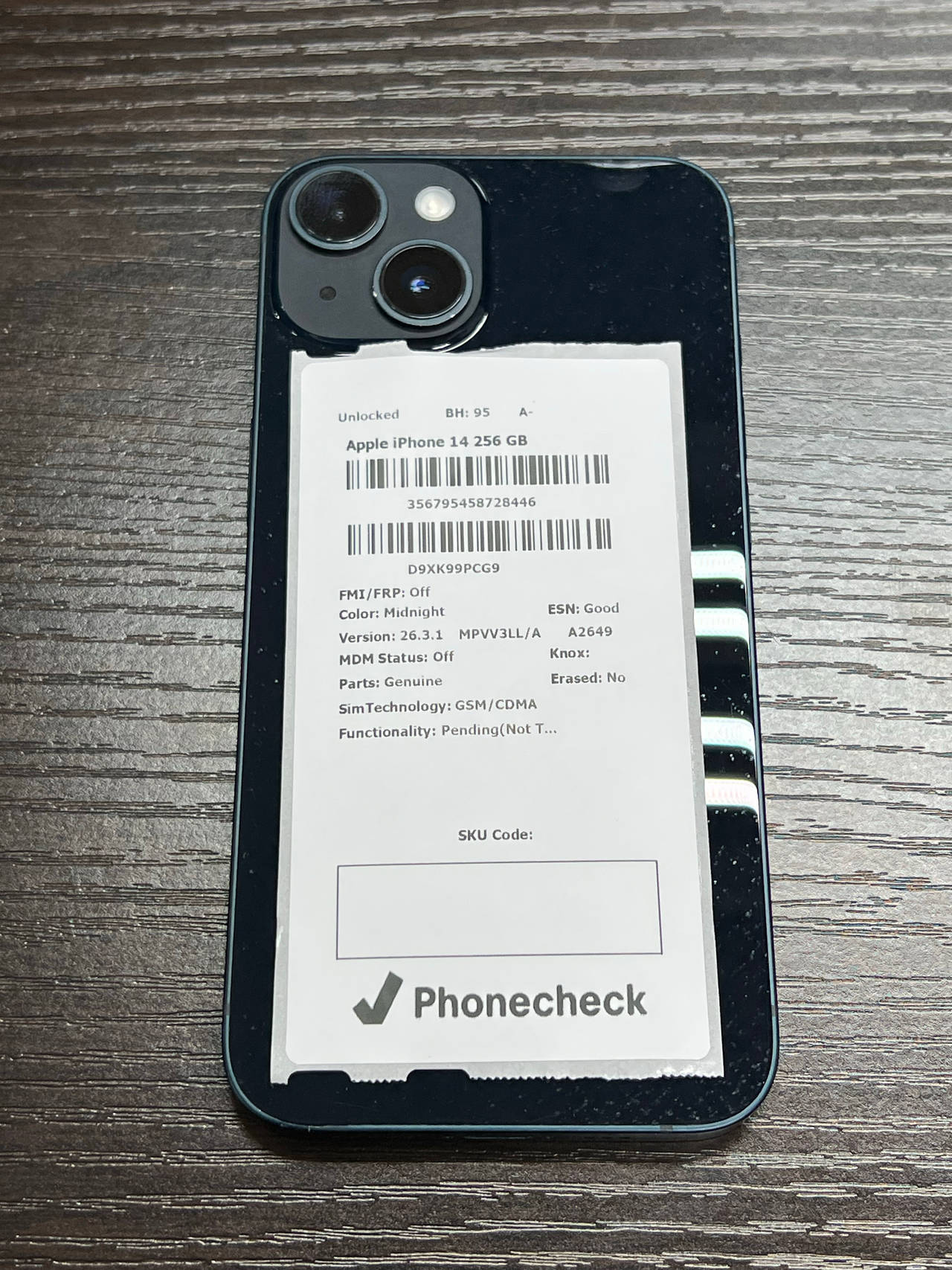 Apple iPhone 14 256GB Midnight unlocked 95% battery health