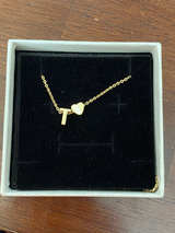 Dainty Gold chain w/ Initial T Heart Necklace 19in adjustable clasp - Image 1