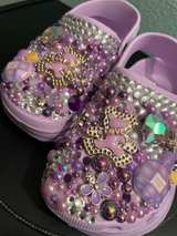 Handmade rhinestones and hems girls purple new clogs size  - Image 3